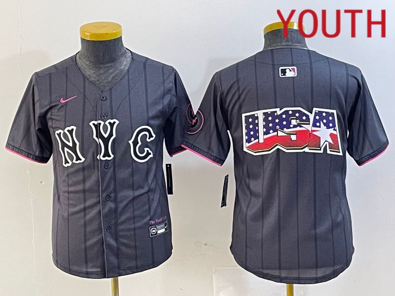 Youth New York Mets Blank Black City Edition 2024 Nike MLB Jersey style 3
